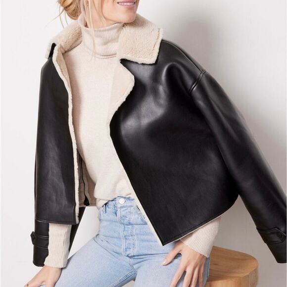 Good American Air Force Faux Shearling Jacket Black Women's Size XXL/ 5 NWT - Picture 2 of 10